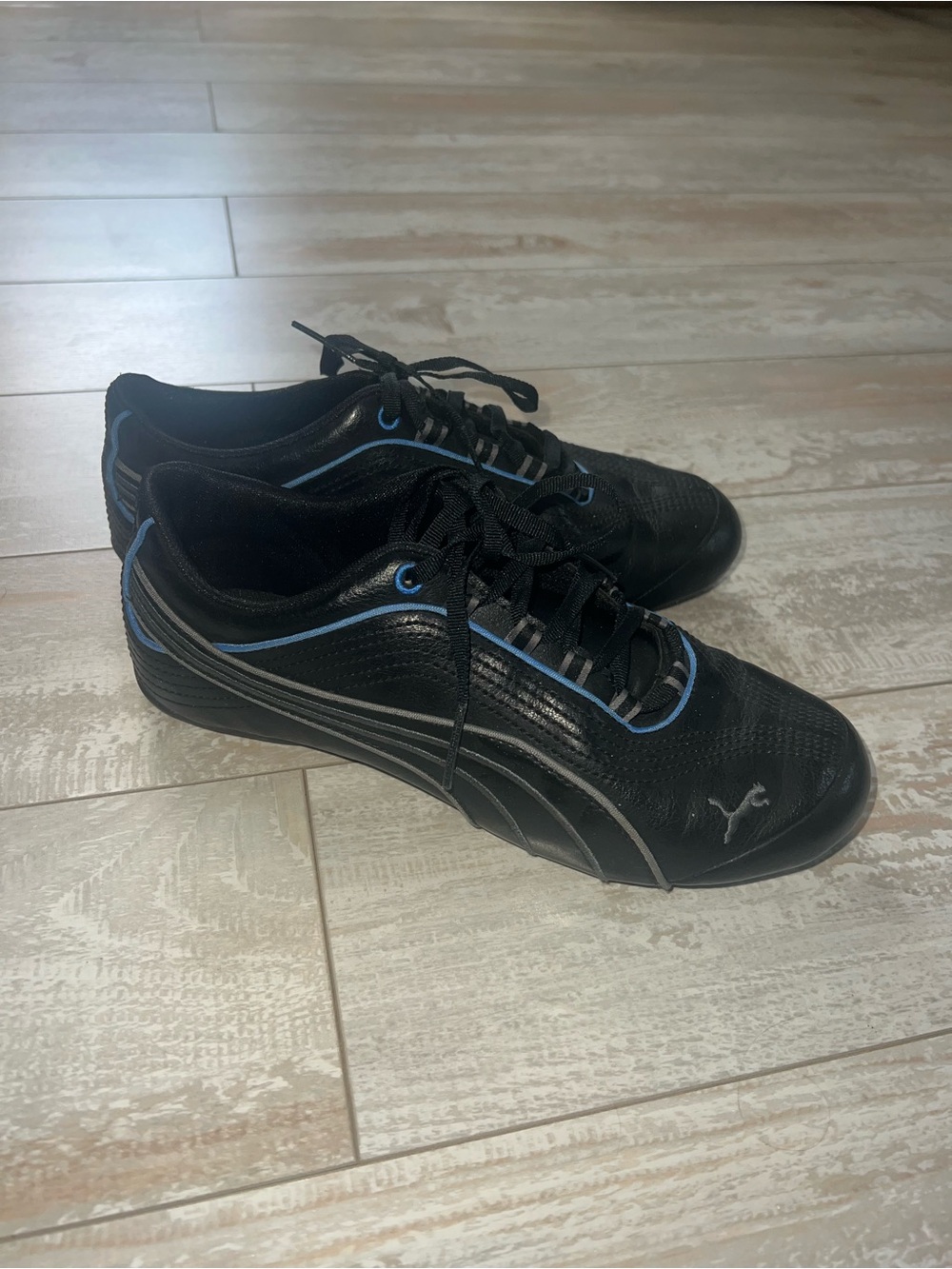 Puma Black Leather Shoes with Blue Trim